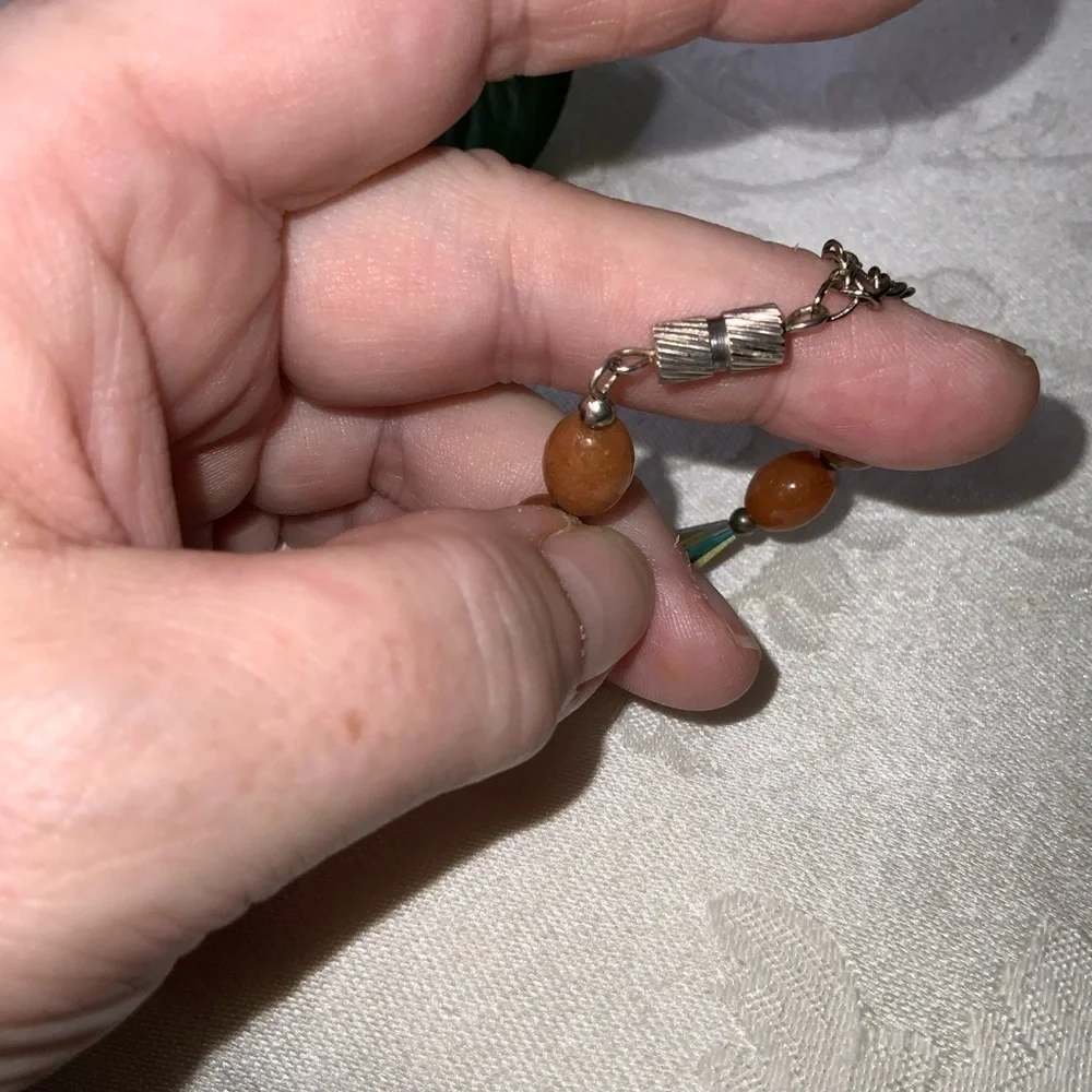 Carnelian Burnt Orange Gemstone Crystal & Silver Bracelet 7”